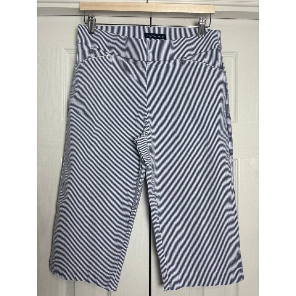Counterparts Blue White Striped Pull On Crop Pants Capris Size M